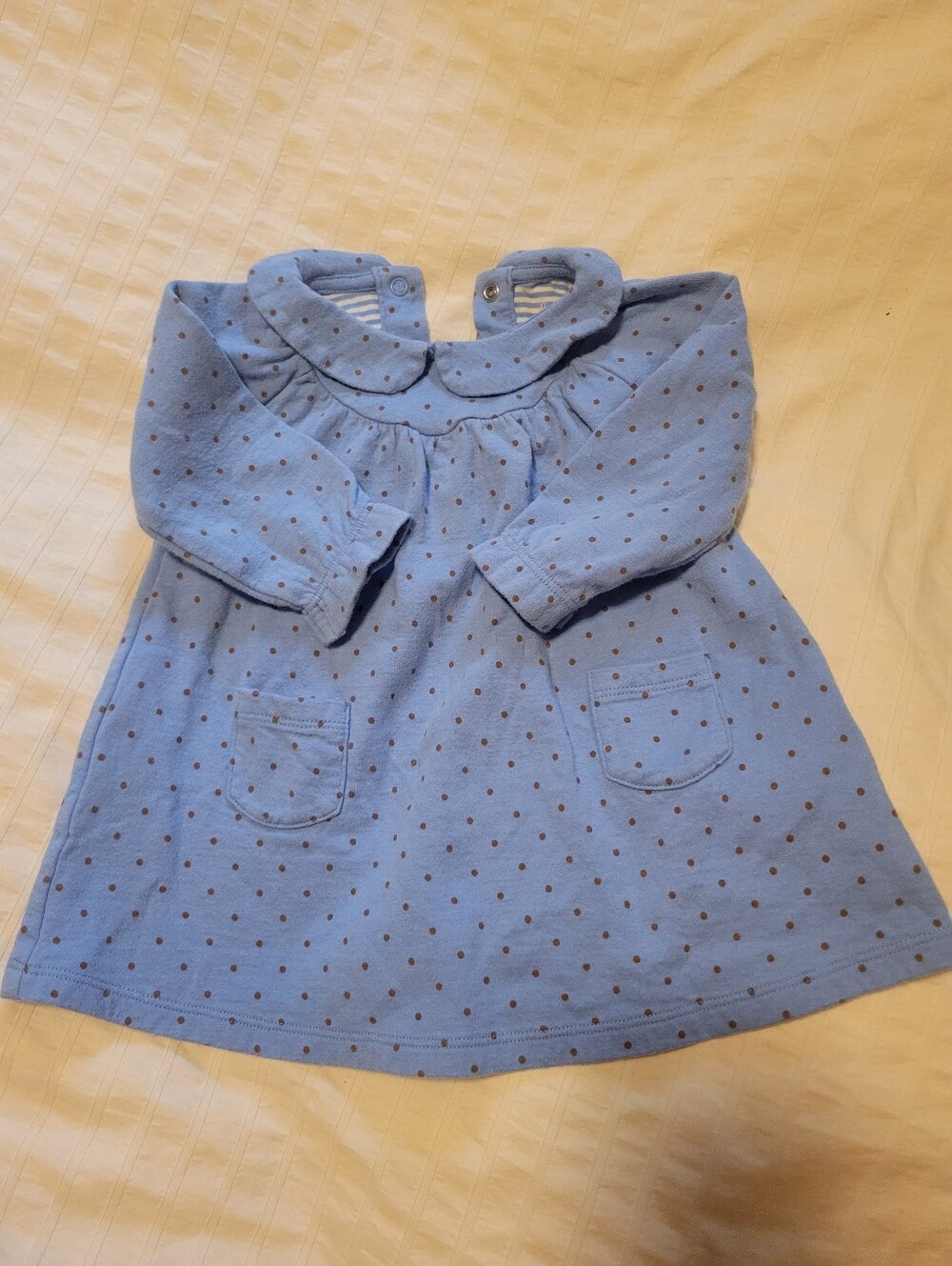 Baby Boden Light Blue Polka Dot Long Sleeve Dress 3-6 Mo
